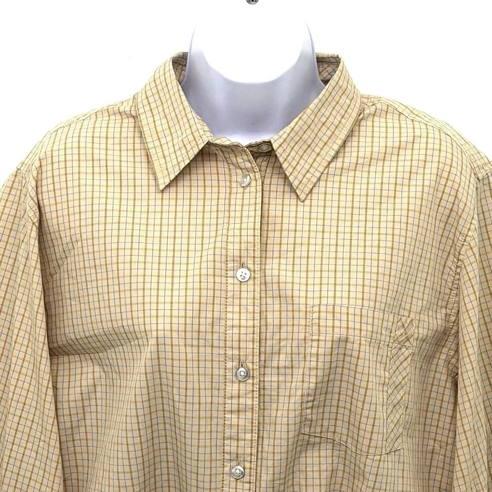 Free People Quinn Check Oversized Button Down Tan Combo NWT Size XS Boho
